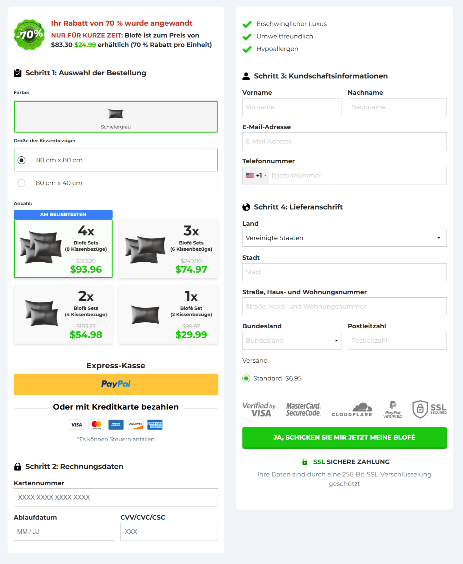 Blofe Pillowcase checkout page